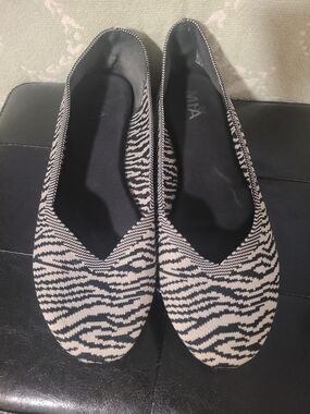 Zebra-Print Black and White Ballet Flats